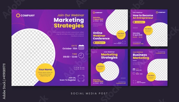 Fototapeta Marketing strategies webinar social media post template