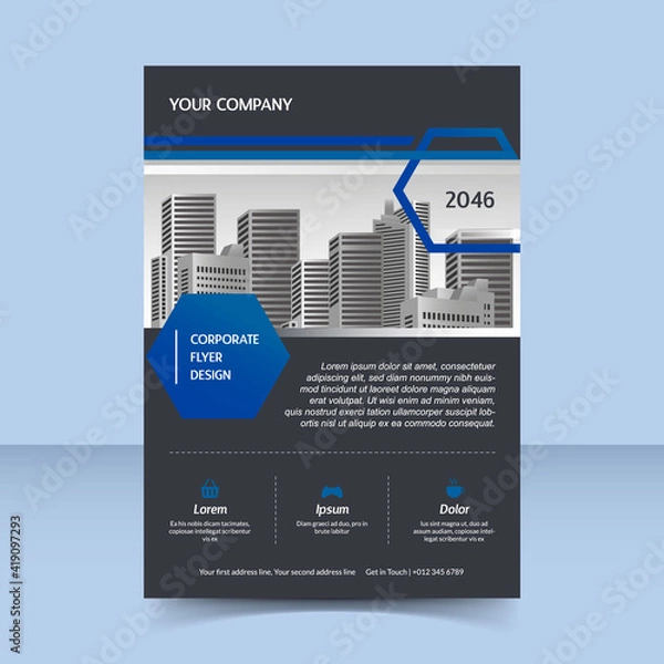 Fototapeta blue octagonal corporate flyer template design