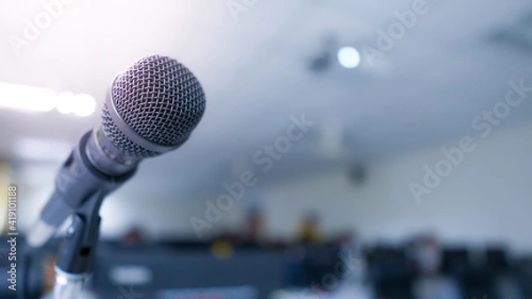 Obraz Microphone use in classroom with  on study room ,select focus.