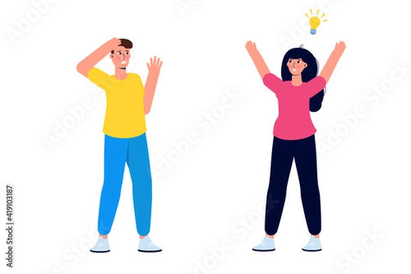 Fototapeta Female find solution, Problem solving concept. Vector illustration