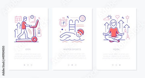 Fototapeta Active lifestyle - vector line design style web banners