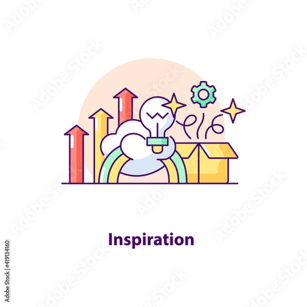 Obraz Inspiration creative UI concept icon. Creative idea abstract illustration. Brainstorming. Business inspiration. Isolated vector art for UX. Color graphic design element