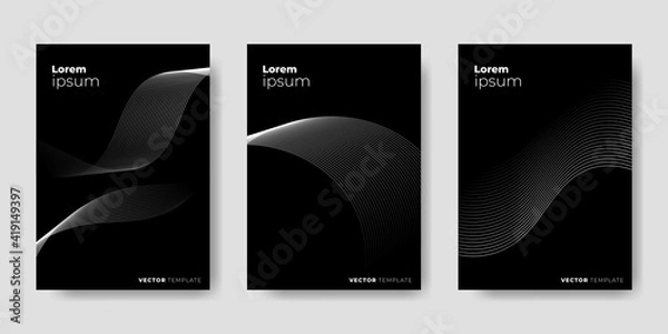 Fototapeta Collection of business flyer cover templates in elegant black color. Vector illustration.