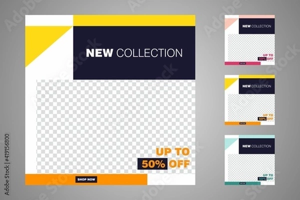 Obraz New set of editable minimal banner templates. Suitable for social media posts and web or internet ads. Vector illustration with photo college.