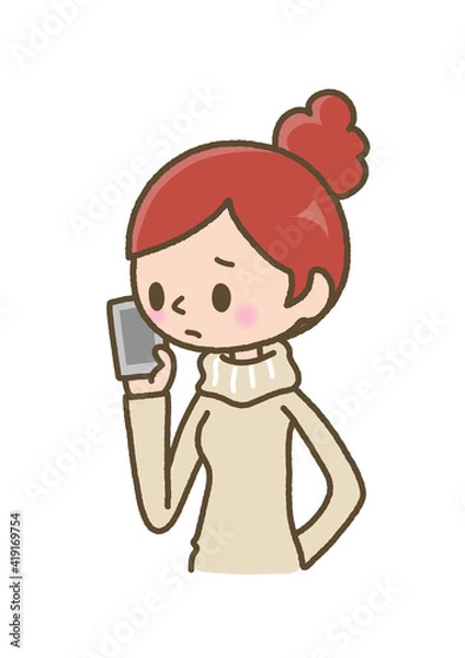 Obraz スマートフォンで話す女性＿不機嫌