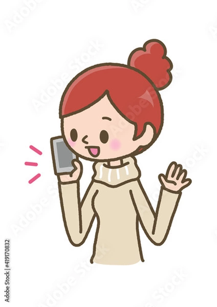 Obraz スマートフォンで話す女性＿弾む会話