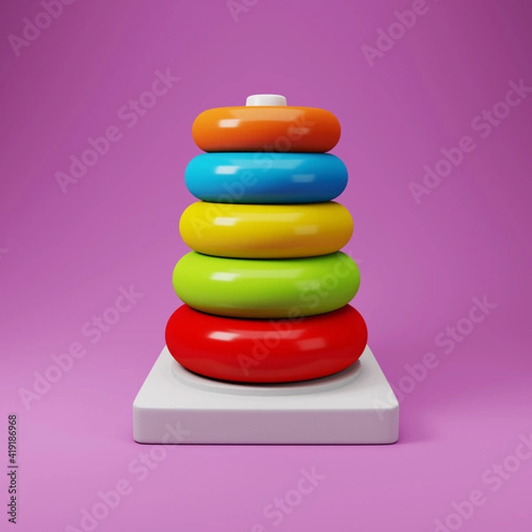 Obraz Colorful plastic ring tower. 3d illustration