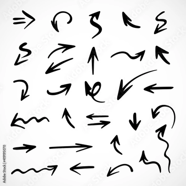 Fototapeta Vector set of hand-drawn arrows, elements for presentation