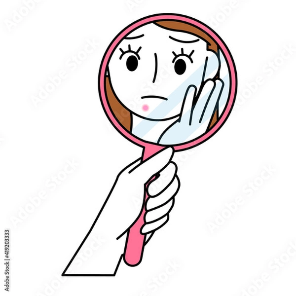 Obraz 鏡を手に肌荒れを気にする女性