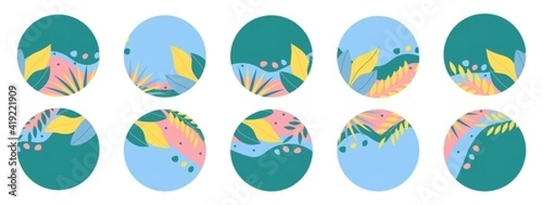 Fototapeta Set of abstract highlights templates for social media. Doodle shapes in contemporary style. Vector illustration.