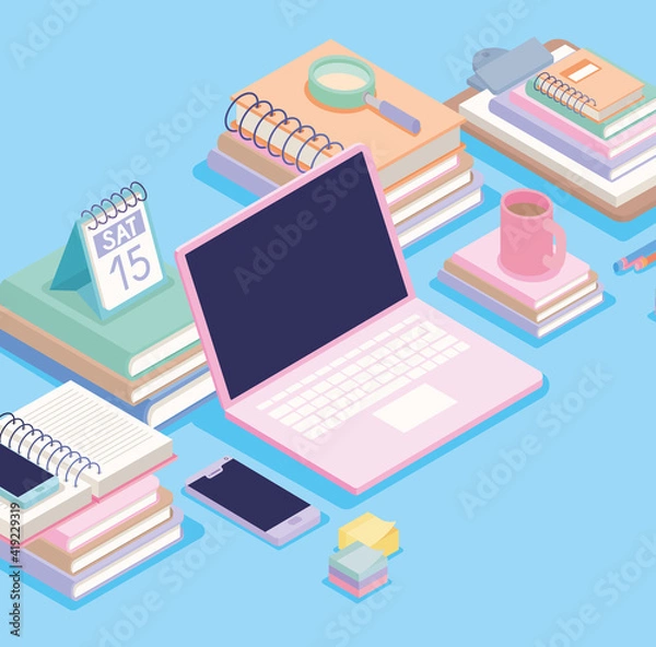 Fototapeta isometric office stuff