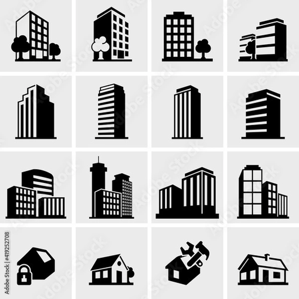 Fototapeta cityscape set of buldings. city landscape line vector illustration. Vector icon.