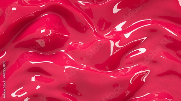 Obraz organic dark cherry pink liquid bright color plastic 3d render abstract neon wavy background, pattern, elegant textile, macro carpet soft texture	