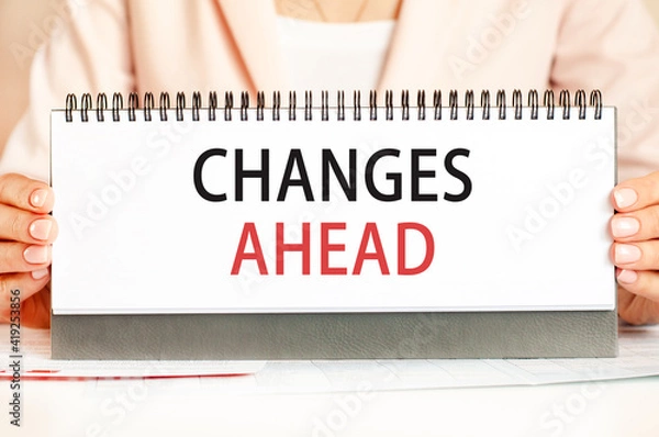 Fototapeta Businessman showing text CHANGES AHEAD on a cardboard