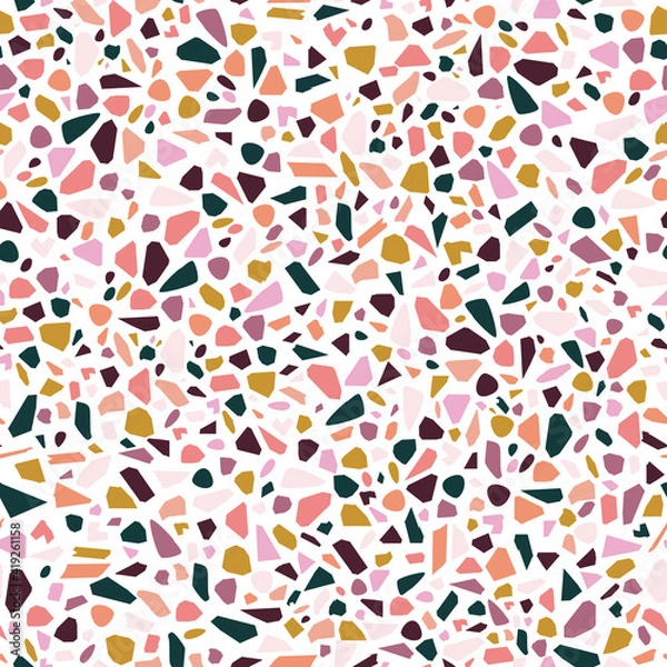 Fototapeta Colorful Italian Terrazzo Seamless Pattern. Venetian Marble Flooring Texture Vector Background.