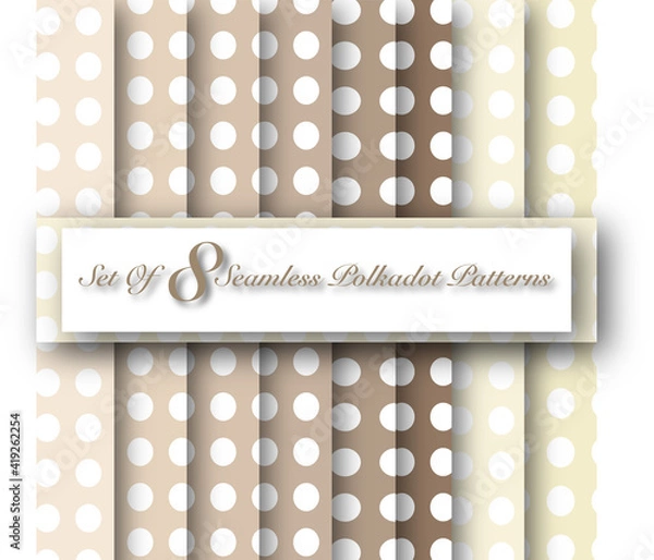 Fototapeta Set of 8 Seamless Brown Polkadot Patterns