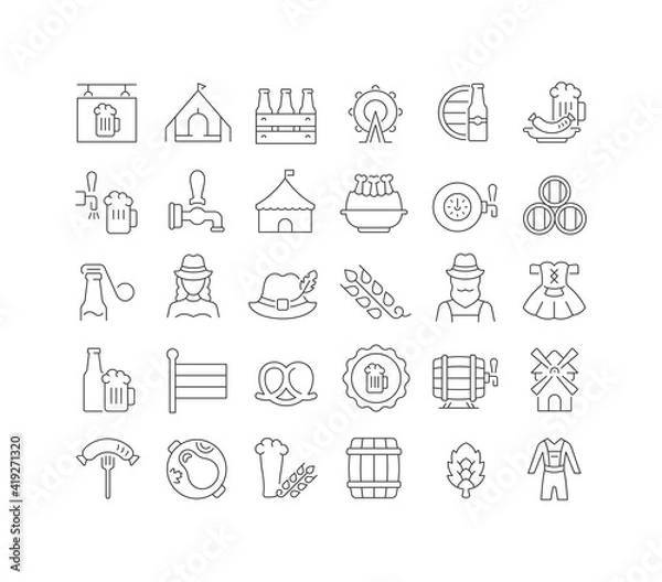 Fototapeta Set of linear icons of Oktoberfest