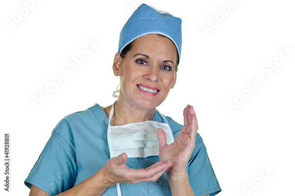 Obraz Attractive Female Surgeon Cradling Hands