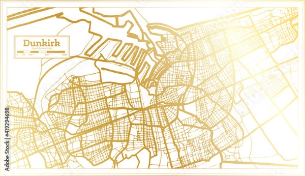Fototapeta Dunkirk France City Map in Retro Style in Golden Color. Outline Map.