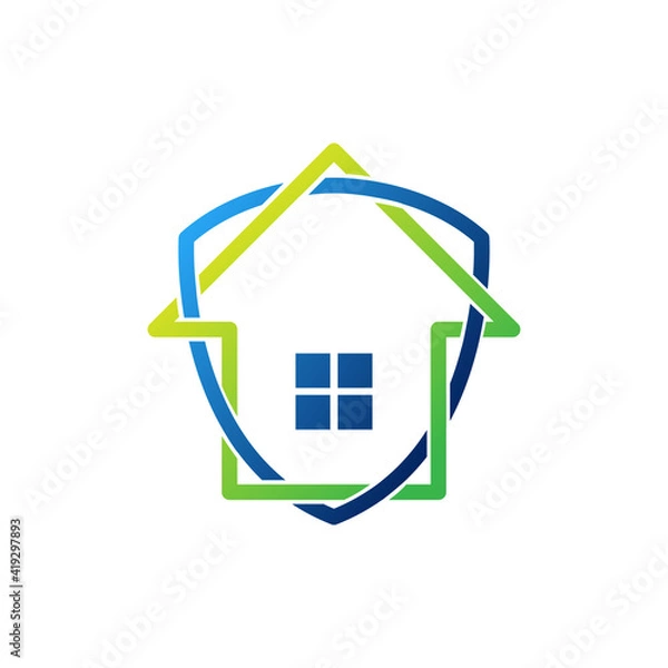Fototapeta Home Security Logo Icon vector design illustration. Home Security with Shield Logo icon design concept for House and Real Estate. Smart House Secure design for website, symbol, logo, icon, app, UI.