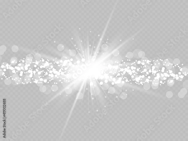 Fototapeta Glowing Light Star with Sparkles. Golden Light effect. Vector illustration