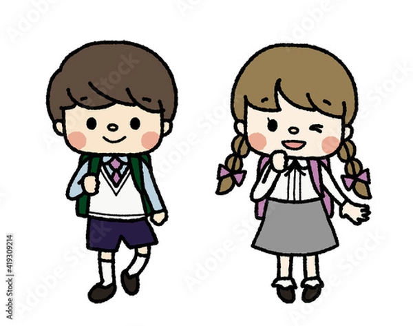 Obraz ランドセルを背負った男の子と女の子③　フォーマル
