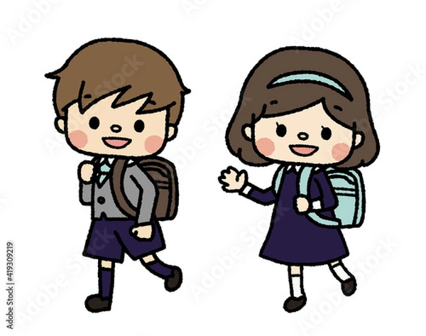Obraz ランドセルを背負った男の子と女の子④　フォーマル