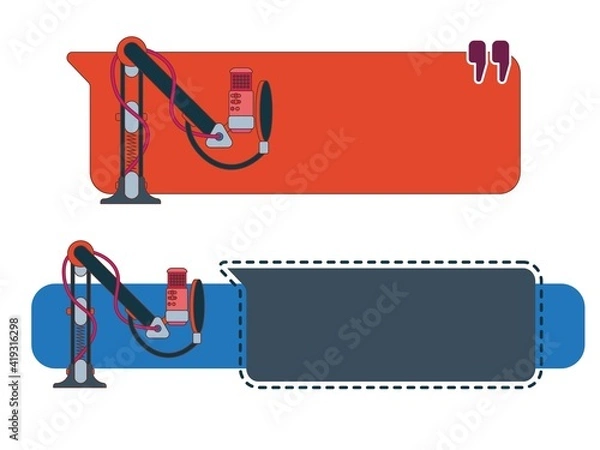 Fototapeta Studio desktop microphone with broadcast text over the air for podcasts, online communication and web conferencing. Vector illustration in a flat style.