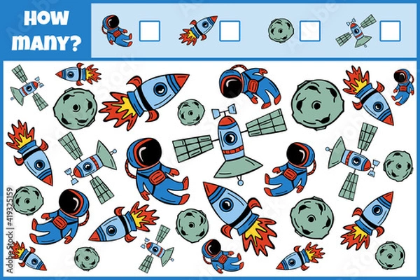 Fototapeta Educational mathematical game. Count the objects. Count how many objects. Counting game for children.