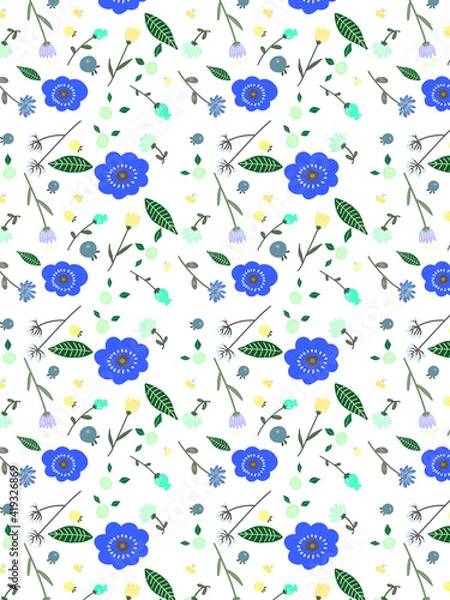 Fototapeta おしゃれな花のパターン落書き風青白