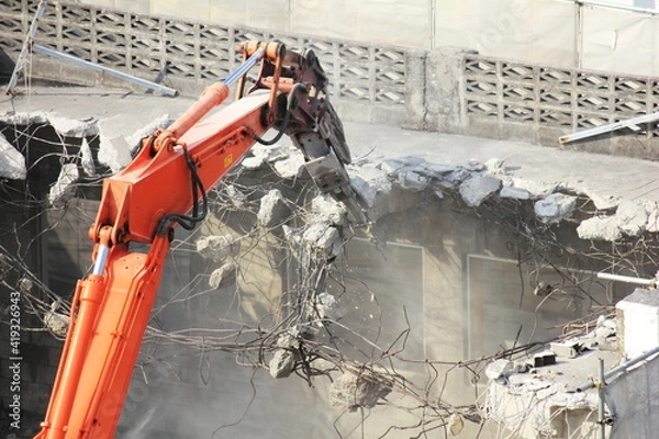 Obraz ショベルカーと解体工事現場