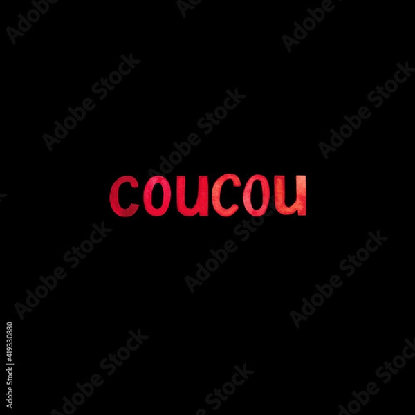 Fototapeta Illustration on black background with french word kuku hello greeting