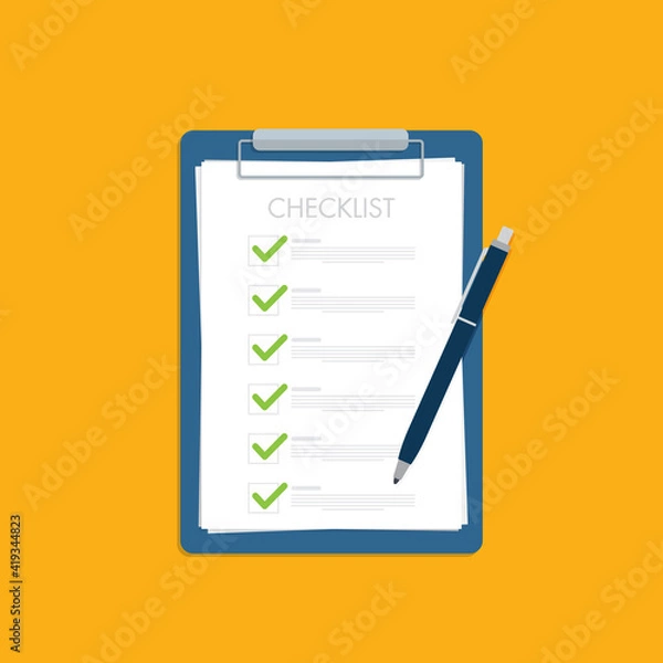 Obraz Checklist, Clipboard and Pencil Icon