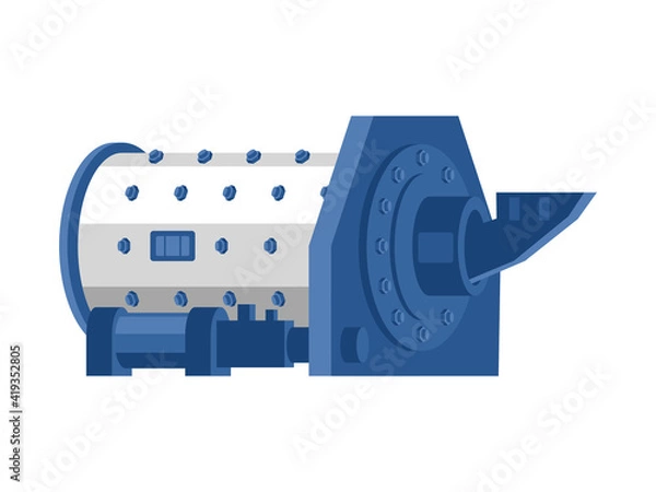 Fototapeta Ball mill, color image in flat style. Industrial concept, mining and processing industry. Vector illustration
