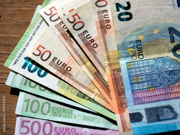 Fototapeta Stack of euro banknotes background