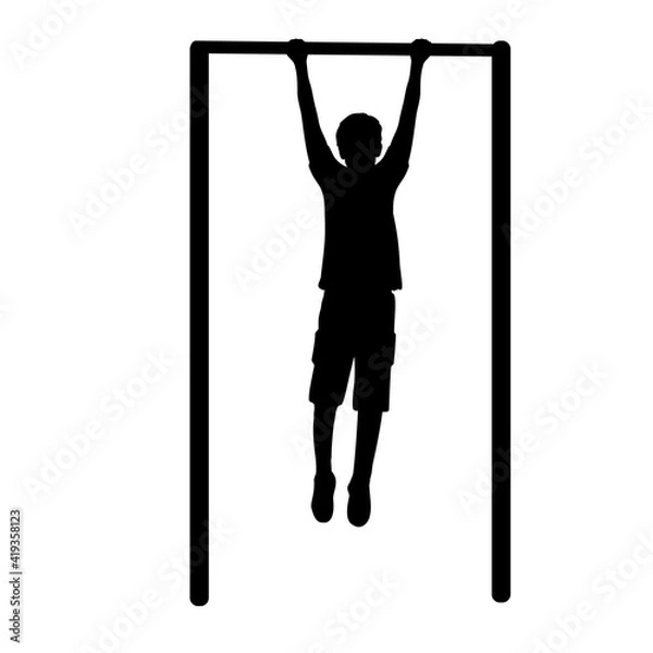 Fototapeta Silhouette boy playing sports on horizontal bar