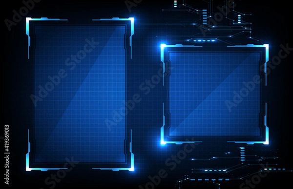 Obraz abstract futuristic background of blue glowing technology sci fi frame hud ui