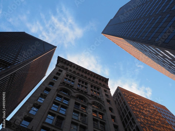 Fototapeta A cluster of old and more modern high rise buildings in Boston.