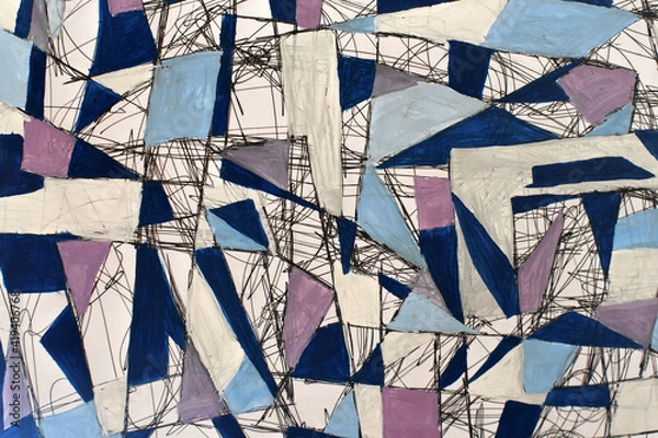 Fototapeta Studium w stylu kubizmu. Naśladowanie stylu obrazów Juana Grisa. Naszkicuj w chłodnych odcieniach.