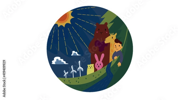 Obraz エコロジー・自然エネルギーと動物たち