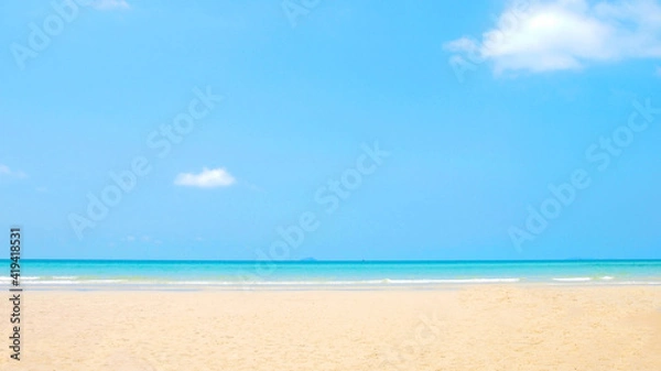 Fototapeta Summer Vacation trip. Beautiful white sand and blue sea and blue sky  for traveling in the holiday. Summer and Background concept