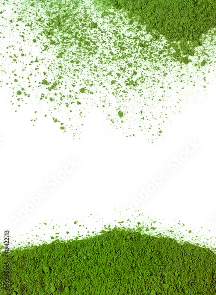 Fototapeta Heap of powdered matcha tea isolated on a white background. Top view.