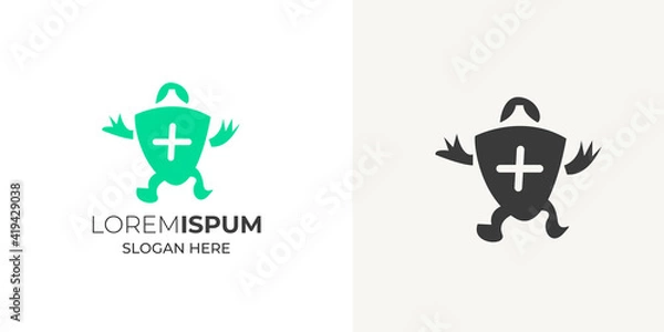 Obraz Medical plus and turtle Logo design vector template