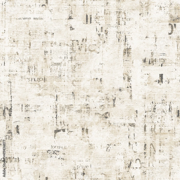 Fototapeta Newspaper seamless pattern with old vintage unreadable paper texture background