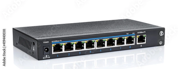 Obraz Ethernet switch with PoE ports isolated on white background