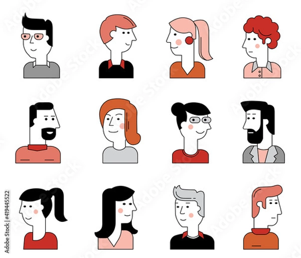 Fototapeta Vector set of material cartoon avatars. Characters for web