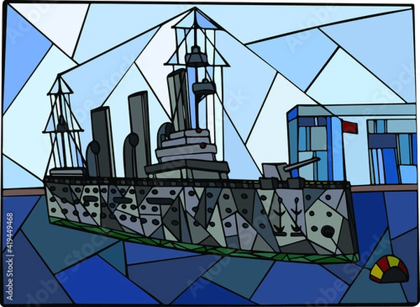 Obraz The cruiser of St. Petersburg. The cruiser became one of the main symbols of the October Revolution in Russia.