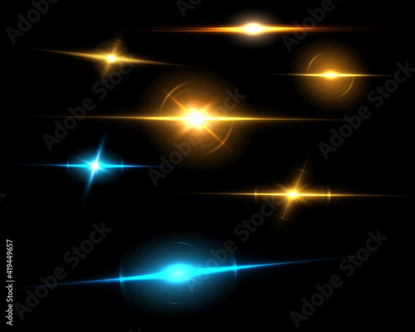Fototapeta Illustration of Vector Lens Flare Effect. Transparent Vector Glow Lens Flare Ray Effect. Futuristic Interface Technology Infographic Template