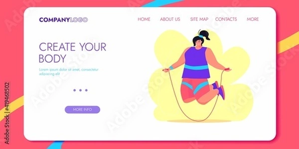 Fototapeta Athlete woman. Weightlift BodyBuilding Character Design for Landing Page. Workout Training Lifestyle Website Concept.