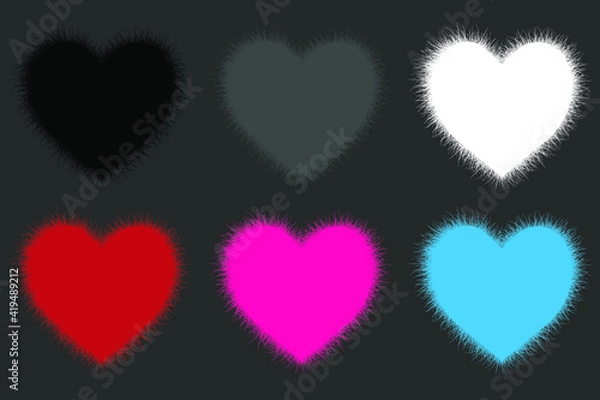 Fototapeta Colorful fluffy hearts. Vector illustration.